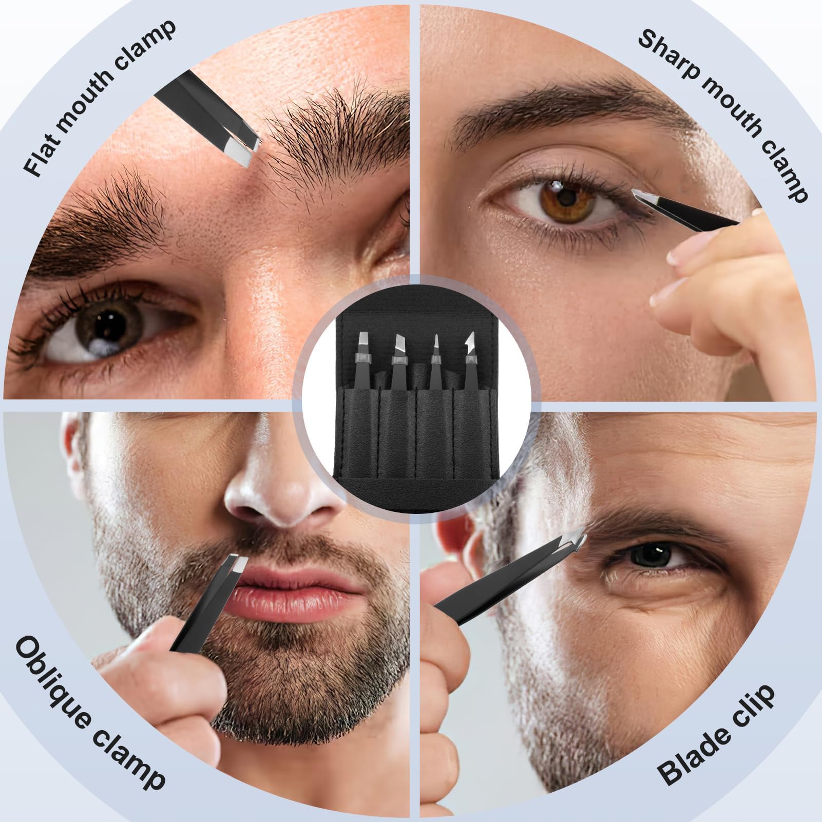 4-teiliges Professionelles Pinzetten Set - Inkl. Schräge, Spitze & Gerade Pinzetten Für Augenbrauen