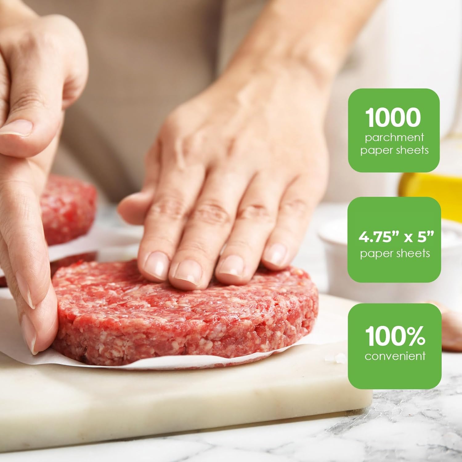 Patty Paper - Hamburger press Patty Paper Sheets 4.75x5 - 1000 Non stick Wax Burger Patty paper Squares for Burger Press, Freezing & More