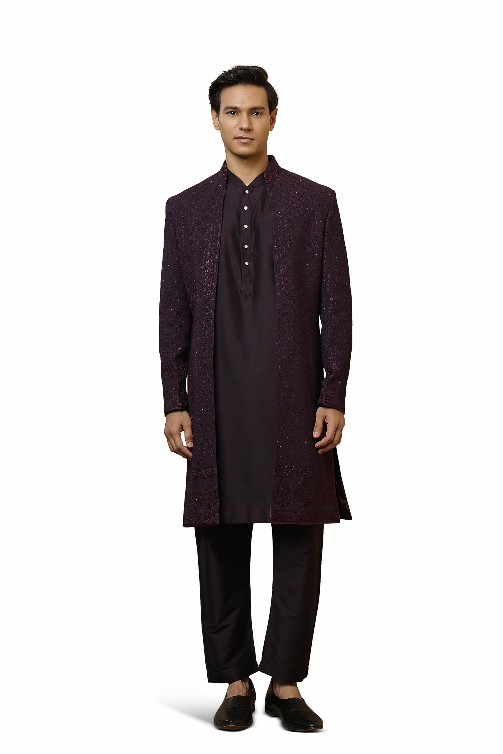 tasva Wine Embroidered Indo-western Set-picture-33