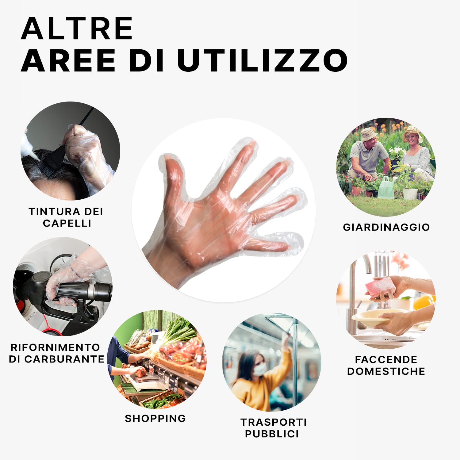 ARNOMED Guanti monouso in PE da marito, 100 pezzi guanti usa e getta per box, guanti plastica domestici per alimenti, guanti trasparenti monouso protettivi per tinte capelli, guanti sottili