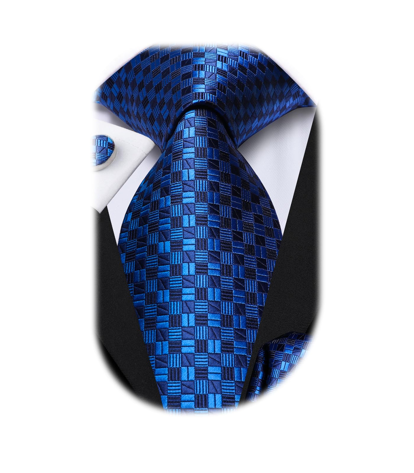 Hi-Tie Mens Plaid Ties Classic Paisley Necktie with Handkerchief Cufflinks Set Business Stripe Tie