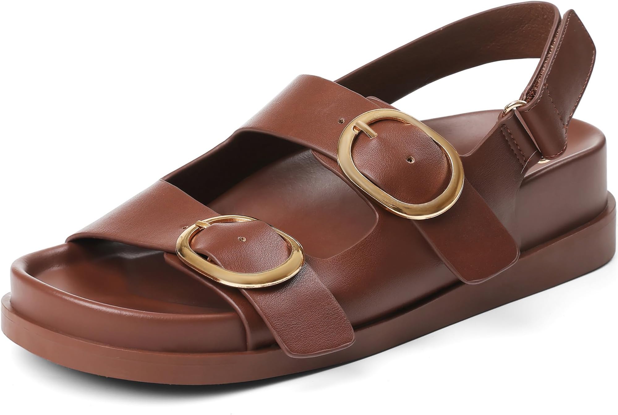 Flat Sandals for Women with Cushioned Footbed Open Toe Double Buckle Adjustable Hook-Loop Dress Summer Sandals Casual Beach Pool Party