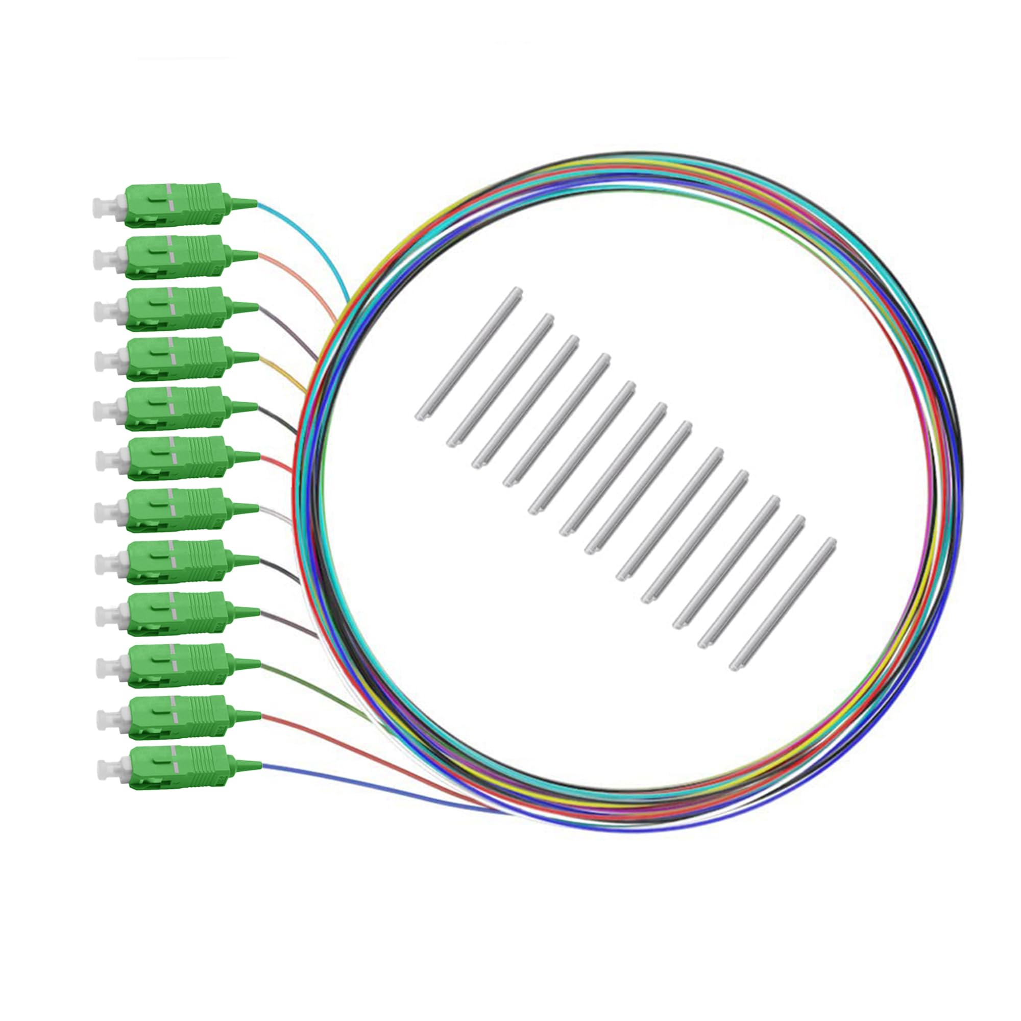 12 brins monomode SC APC fibre optique Pigtails pour l'épissage de fusion. Comprend 12 manchons de protection de rétrécissement de protection d'épissure de fusion de fibre φ2,5-60mm de long