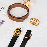 Vista 5 de Cinturón de cuero clásico con hebilla de metal para mujer con vestido de jeans Aah-negro-clásico