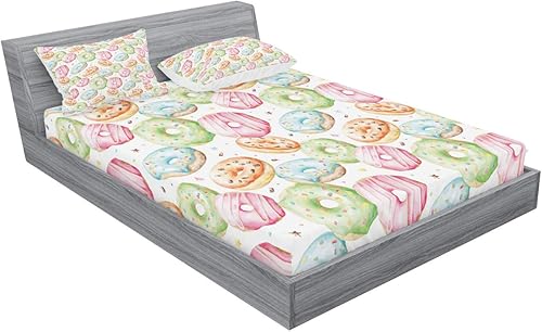 Miniatura 152 de Ambesonne Juego de sábanas bajeras y fundas de almohada con diseño de gato durmiendo en luna creciente, estrellas, sueños nocturnos, juego de ropa