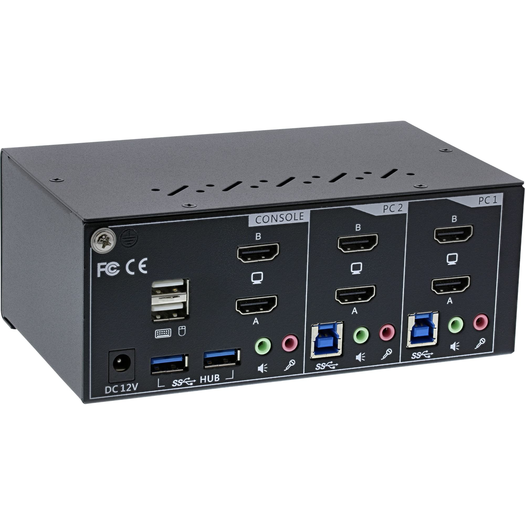 InLine KVM 62652I - Conmutador KVM (2 Puertos, Monitor Doble, HDMI, 4 K, USB 3.0, Audio)
