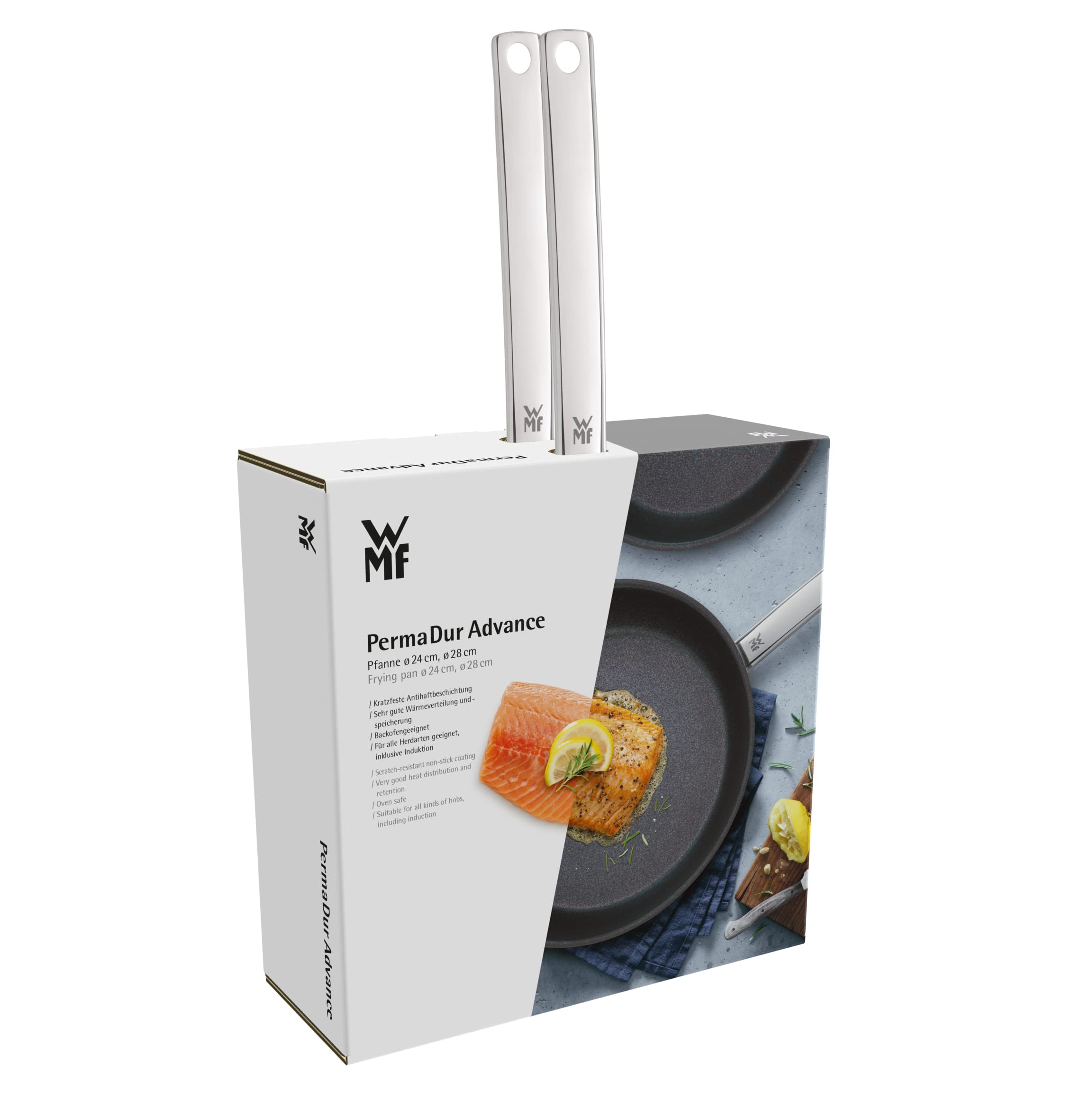 WMF Permadur Advance - Set di 2 padelle da 28 + 24 cm, in acciaio INOX Cromargan, resistente al forno