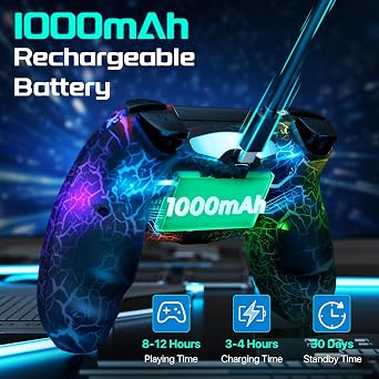 CHENGDAO Kabelloser Controller für PS4 LED Controller für PlayStation 4 mit einstellbarer RGB-Hintergrundbeleuchtung 1000-mAh-Akku 6-Achsen-Dual-Shock-Bewegungssensor 35-mm-Kopfhöreranschluss