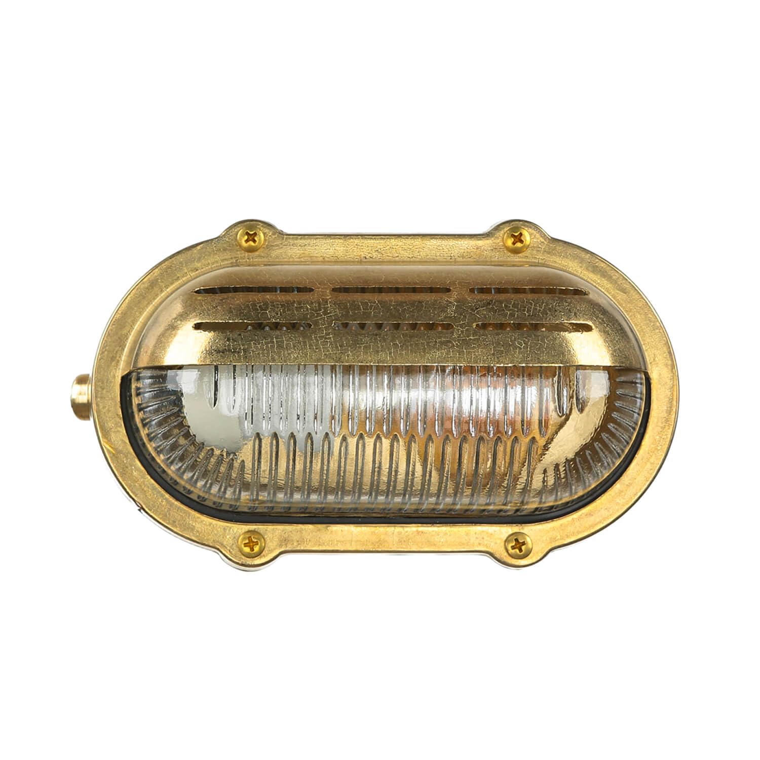 Lampada da parete esterna Skiathos in ottone E27 IP64, resistente alla ruggine in vetro scanalato stile marittimo ideale per casa, terrazzo