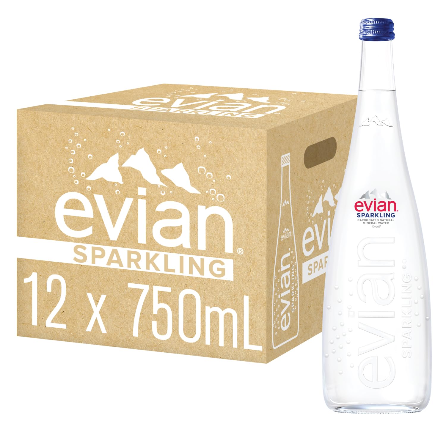 Sparkling Carbonated Natural Mineral Water 750ml Glass Bottle, Case of 12 Bottles, Naturally Filtered Drinking Water, Sparkling Water Crafted by Nature