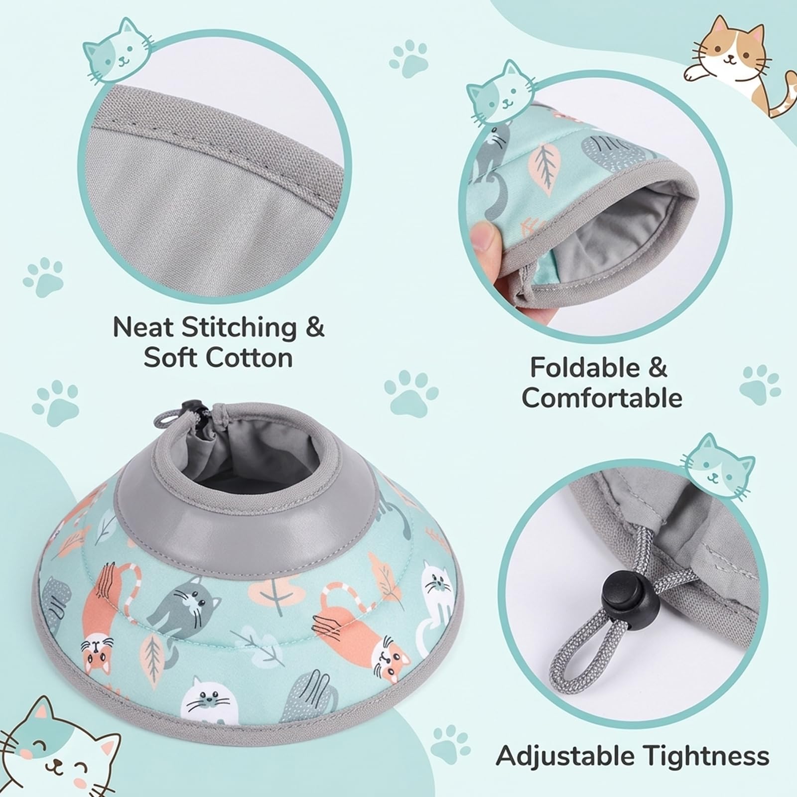 Halskrause Katze Weich, Einstellbarer Halskrause Katze Halsband, Weiche Schutzvorrichtung Für Haustiere, Halsband Weich Kragen für Katzen, Welpenund Kleine Hunde (Grün, M)