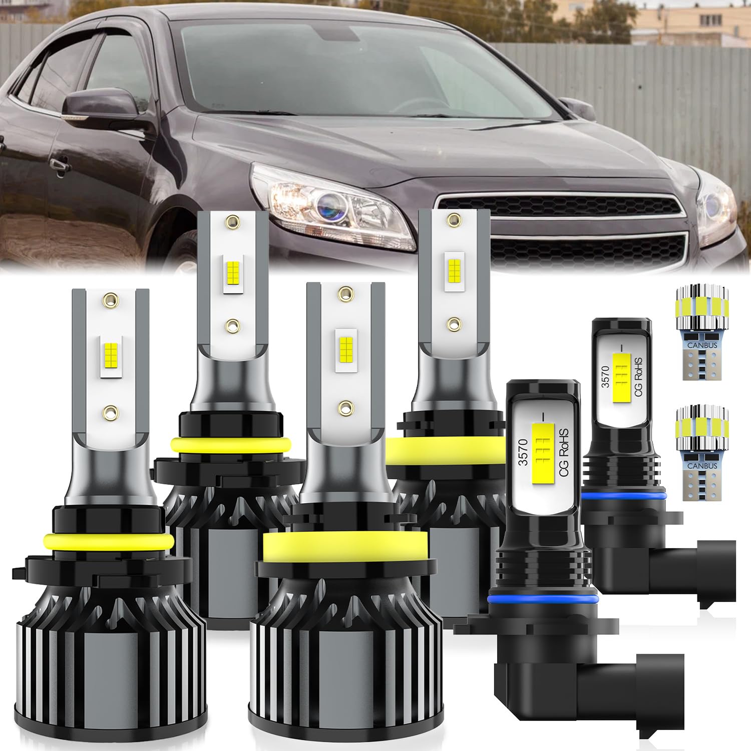 For Chevy Malibu 2013-2015 light Bulbs, Hi-Lo Dual Beam Fog Light Bulb License Plate Light Combo, Plug-and-Play Installation, 8 Pack