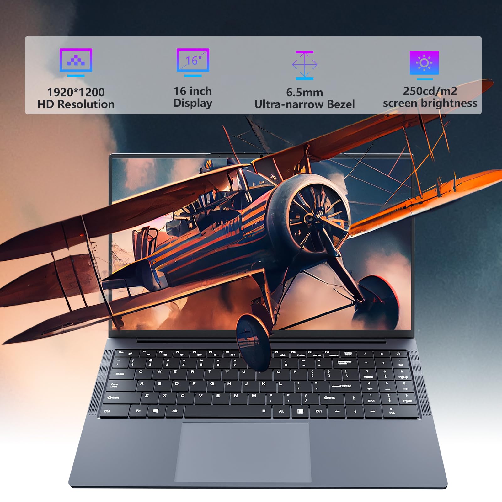 Ordinateur Portable de 16 Pouces avec Core i5 8210Y Processeur, 16 Go RAM et 1 To SSD, Win 11 PC Portable 1920*1200 IPS FHD Écran, Laptop avec Clavier Numérique Rétroéclairé WIFI5 BT5.0 Webcam HDMI