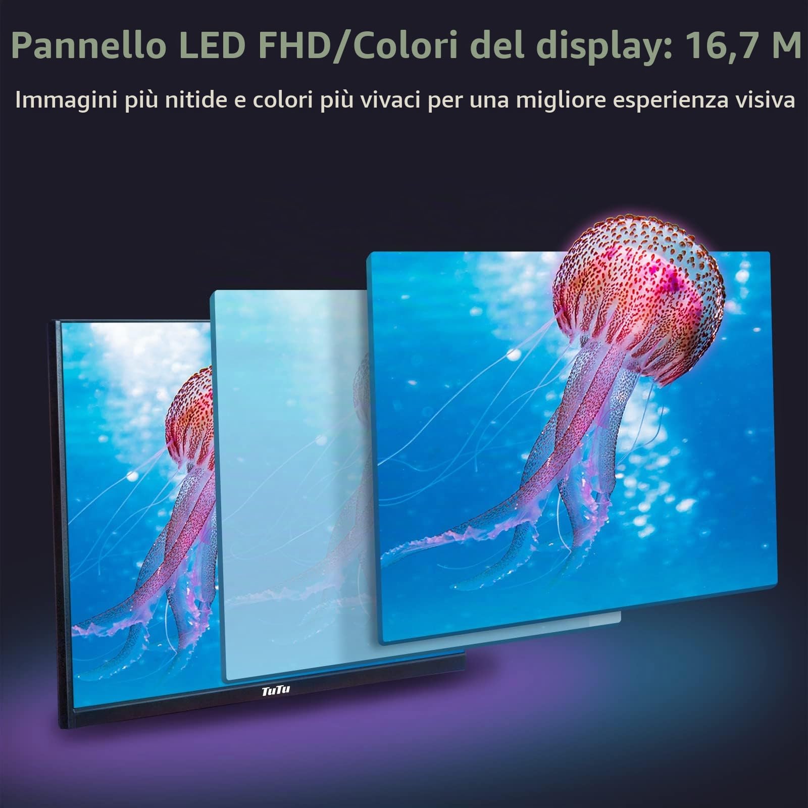 TuTu 24 Pollici Monitor Full HD VA Pannello Senza Bordi 75HZ Eye Care (1920 x 1080, VGA HDMI VESA 75 x 75mm), Senza Sfarfallio, Filtro Luce Blu, Basso Consumo Energetico, Monitor per PC Office
