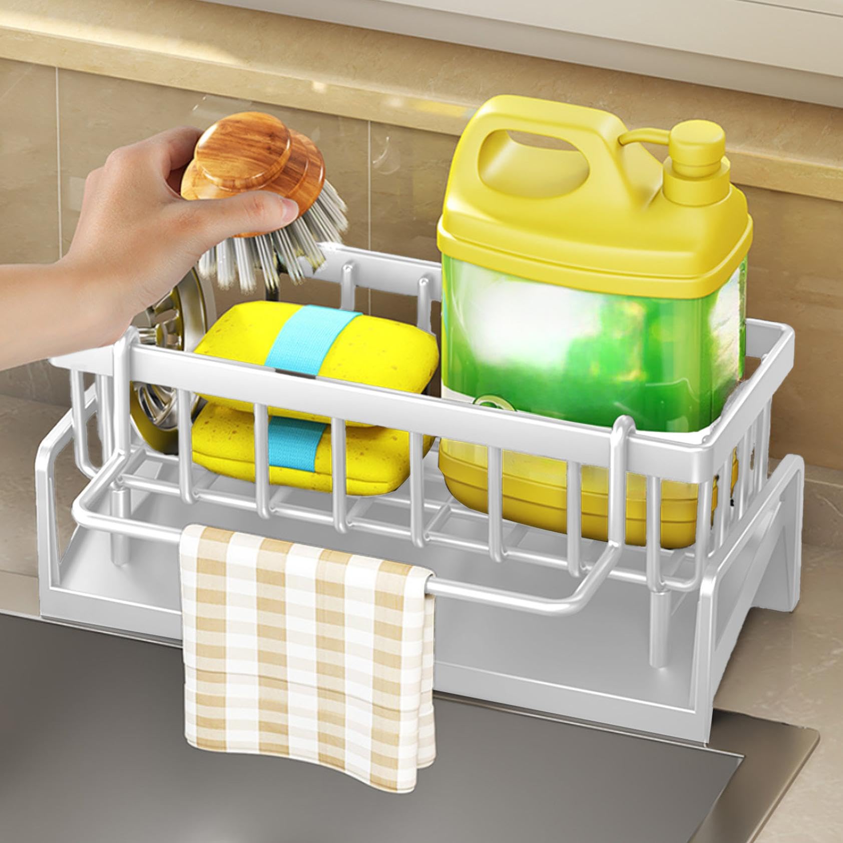 Sponge Kitchen Sink Caddy Organizer Brush Sink Sponge With Auto Draining Tray Self Drain Dish Soap Caddy 9