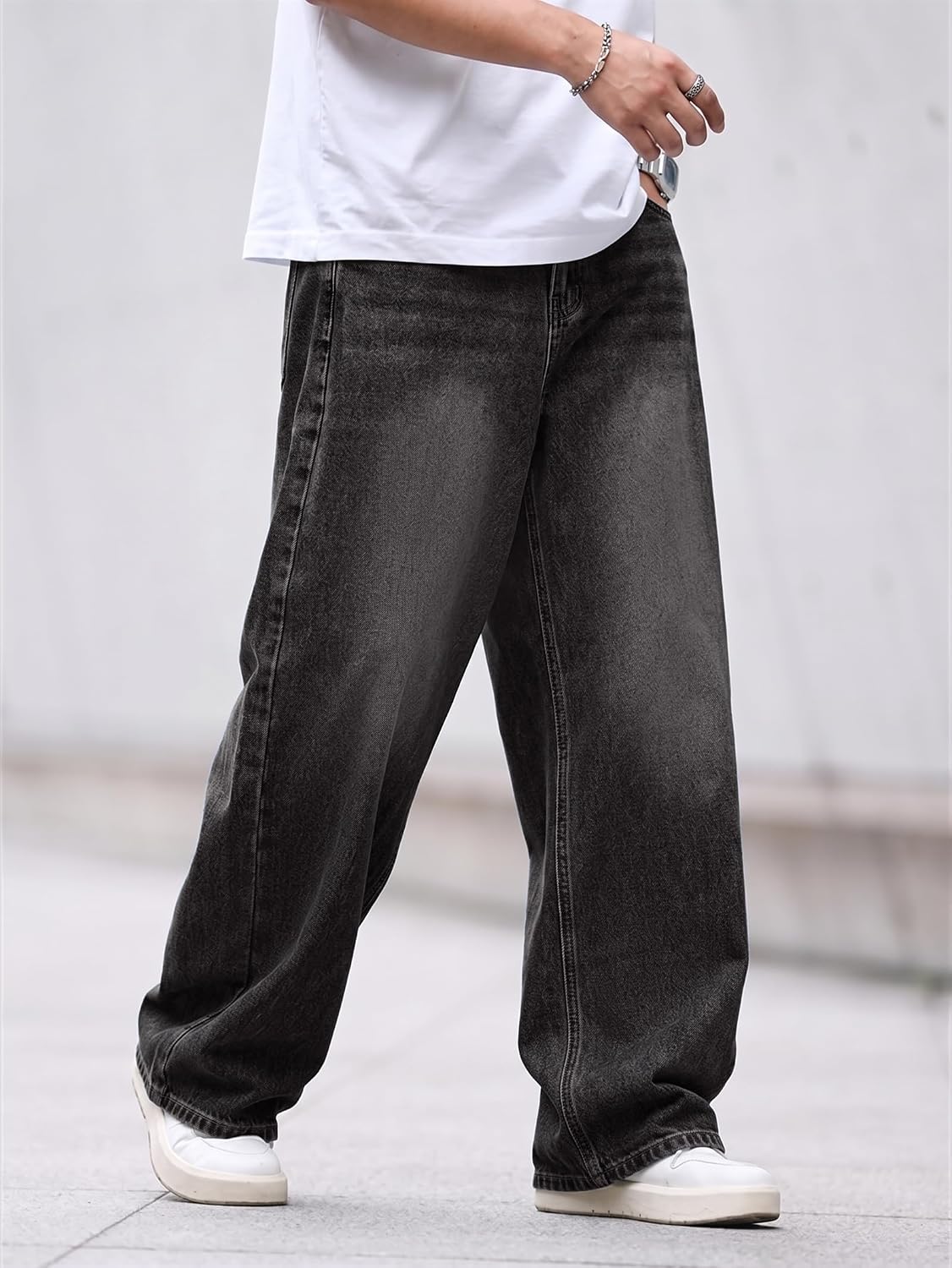 EMMIOL Baggy Jeans Men,y2k Jeans Cargo Design Wide Leg Loose Fit,Mens Denim Pants Vintage Skater Streetwear Relaxed