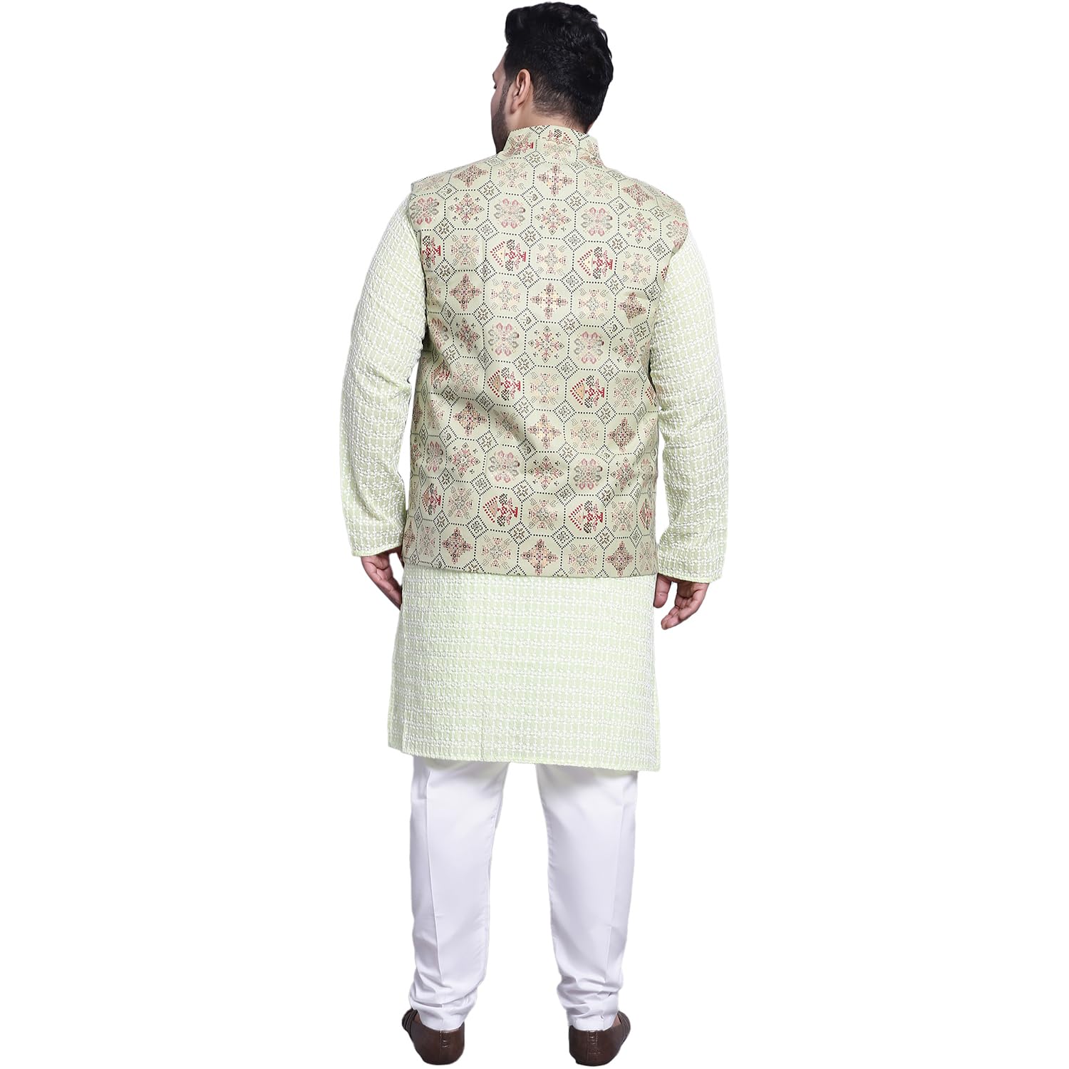 Sojanya (Since 1958 Men's Pure Cotton Green Kurta And White Pyjama With Pista Green Cotton Nehrujacket