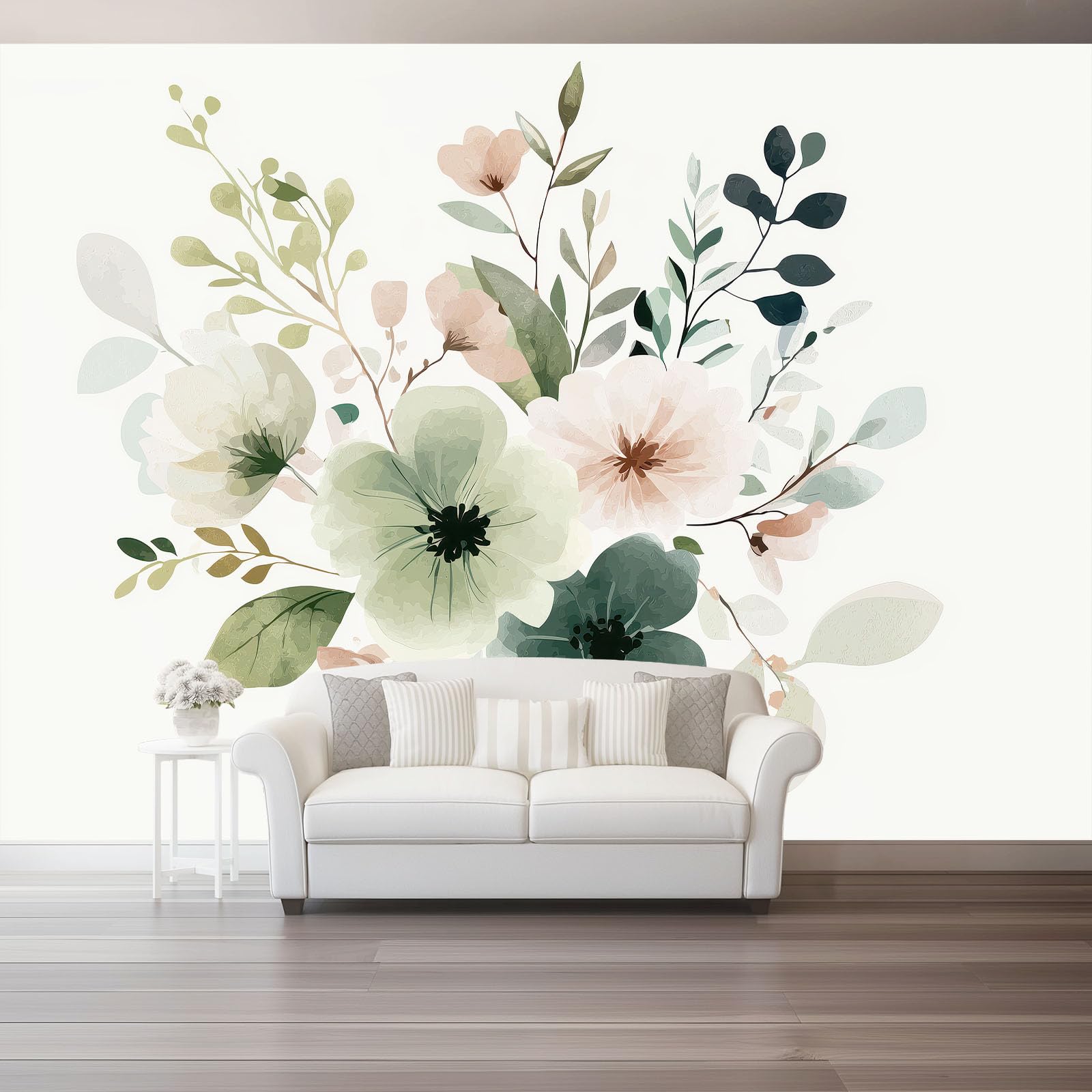 Romantisch Aquarell Pflanze Blatt Blume Muster Deko VliesTapete