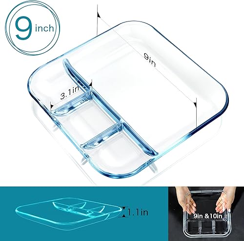 Miniatura 9 de NUTRIUPS Placa dividida de vidrio redonda con compartimento de vidrio con divisores para almuerzo, plato seccional de vidrio, 10 pulgadas
