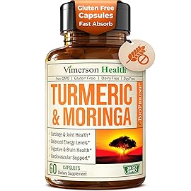 Moringa + Turmeric Curcumin Supplement for Joint Health, Gut Health, Energy and Immune Support - Total Wellness Formula - Tumeric Curcumin with Black Pepper & Moringa Pure Capsules - 60 Count