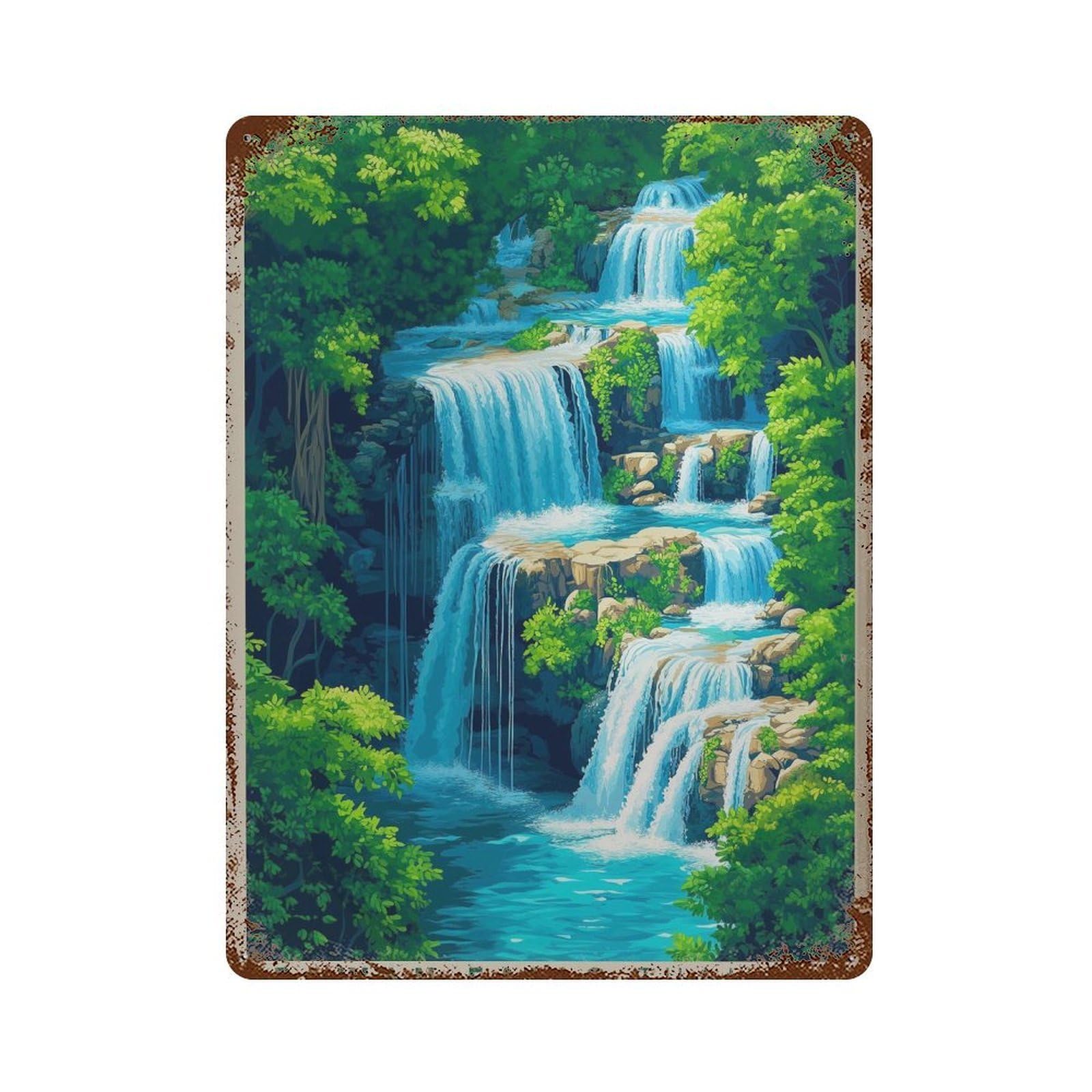 xiaoxiaoshen Erawan Waterfalls Thailand Travel Southeast Asia (2) Wall Decor Art Metal Tin Poster Modern Home Decor Art Home Bar Shop Decorations Vintage Sign 40x30cm