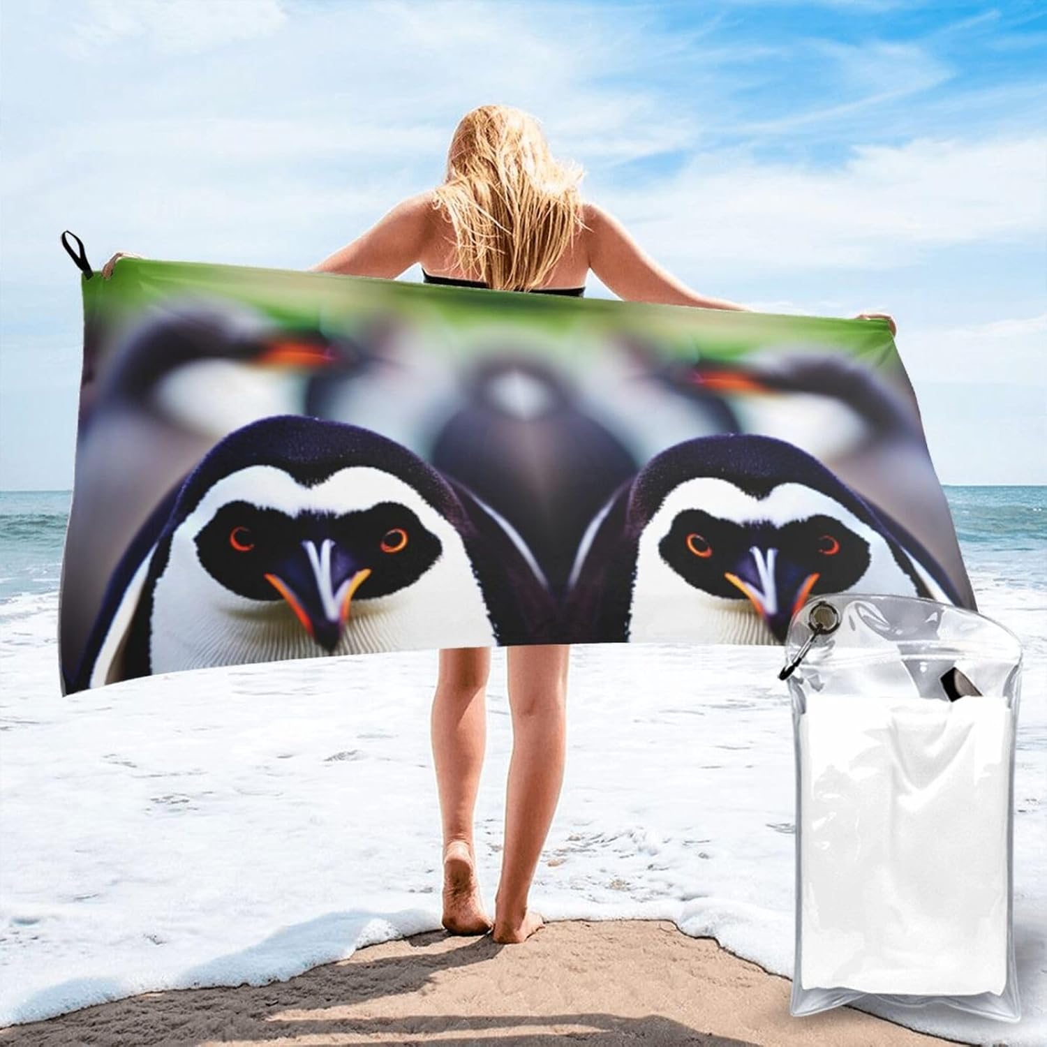 Cute Penguin Head Quick Drying Bath Towel,Microfibre Soft Large Bath Towel,Highly Absorbent Dry Quickly Bath Sheet