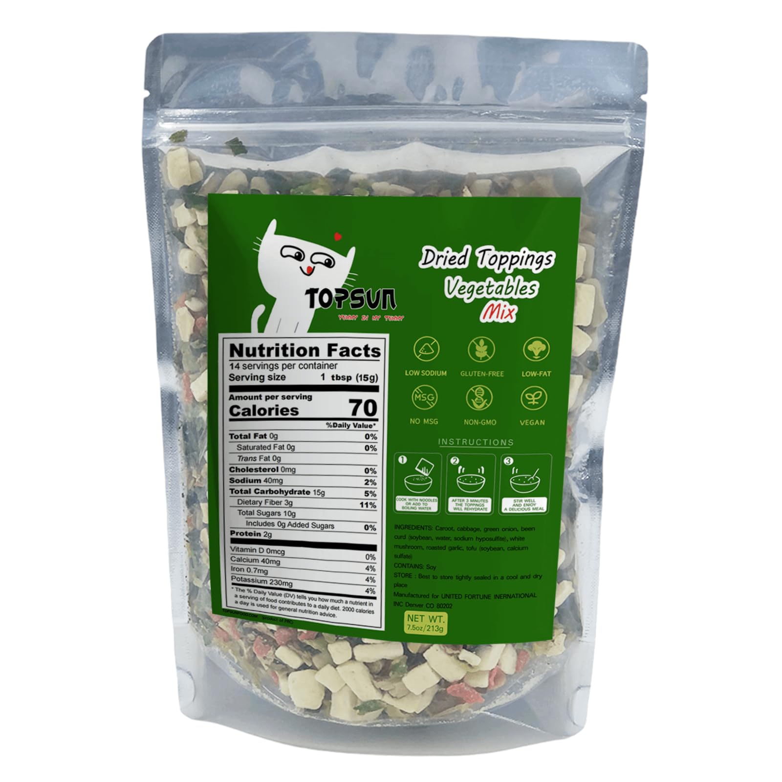 Dried Veggie Tofu Mix Ramen Toppings - Dehydrated Vegetable Flakes for Instant Ramen, No Corn Extra Protein All Natural Gluten-Free No MSG, 7.5oz
