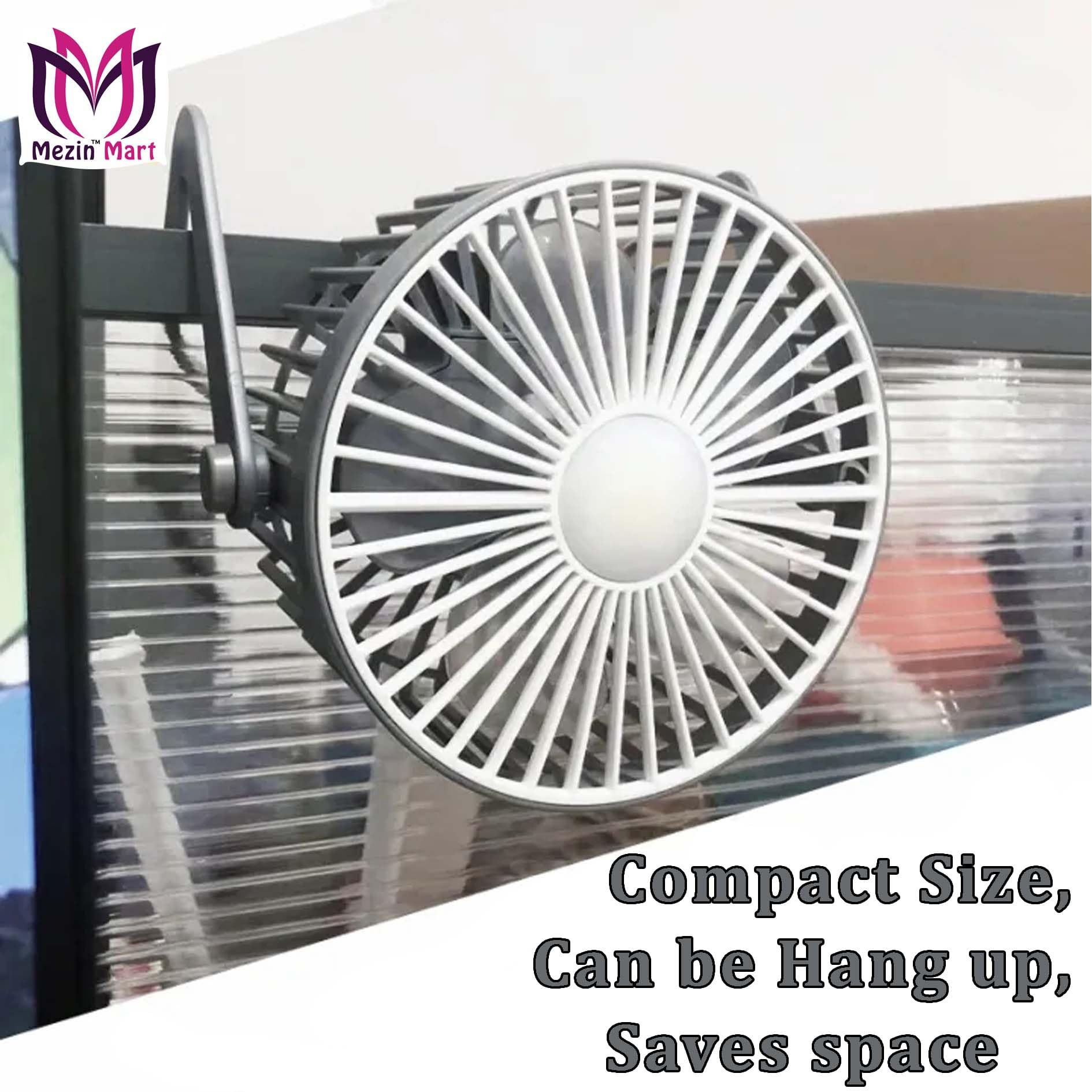 Mezin Mini Portable Fan with LED Light - Rechargeable & USB -4