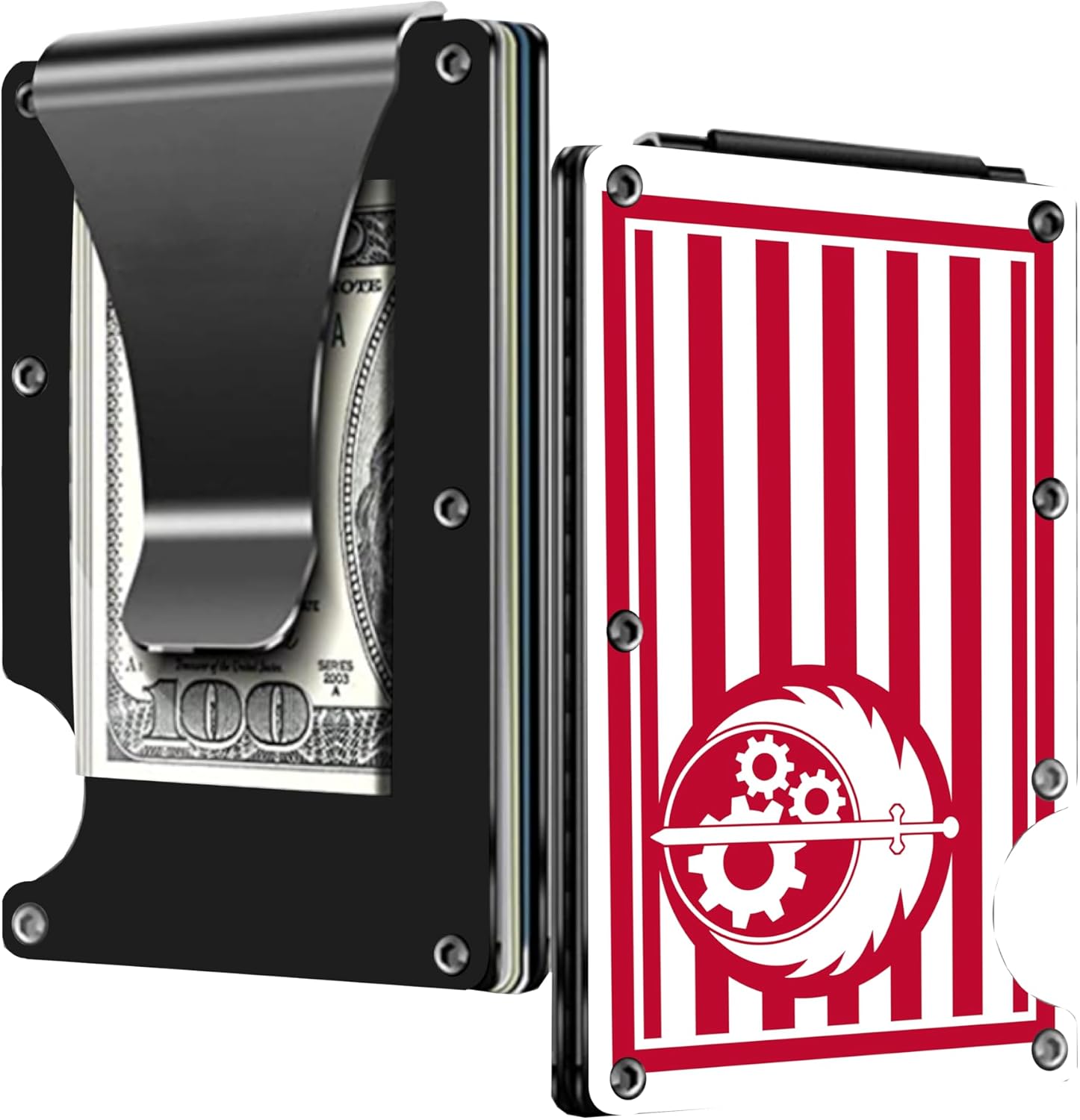Apedes Brotherhood of Steel Red New California Money Clip Wallet Credit Card - Aluminum/Stainless Steel Card Holder, The New California Republic, Protects Advanced Technology, 3.74" x 2.56" x .31"