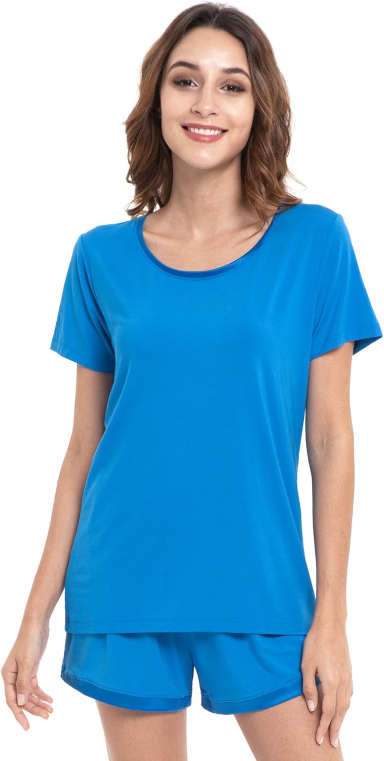 GYS Womens Pajama Sets, Short Sleeve Soft Sleepwear Tops and Shorts Pjs, Bamboo Viscose Loungewear