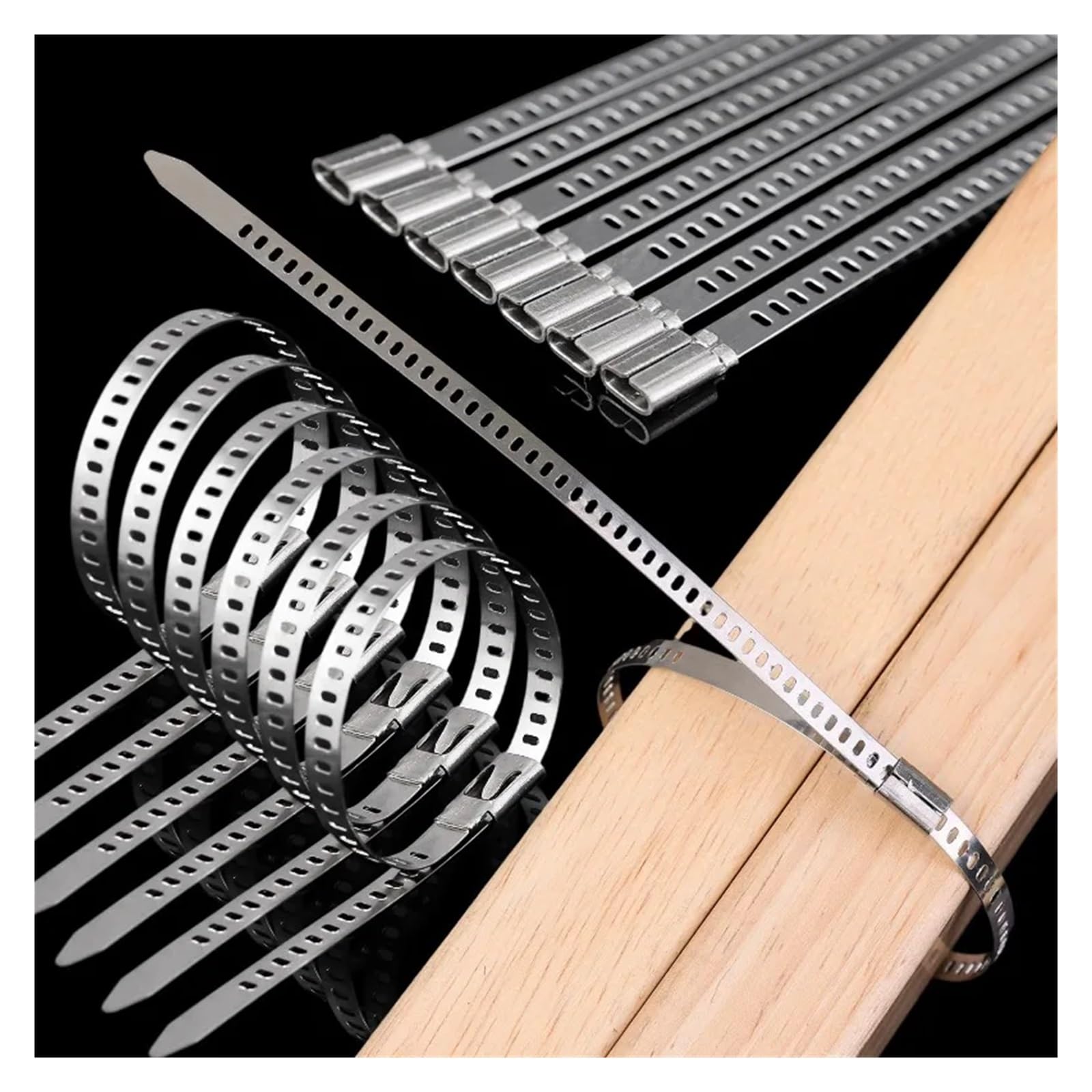 Bridas for cables de acero inoxidable, bridas autoblocantes de alta resistencia, estaca de madera multiusos(5x200mm,100pcs)