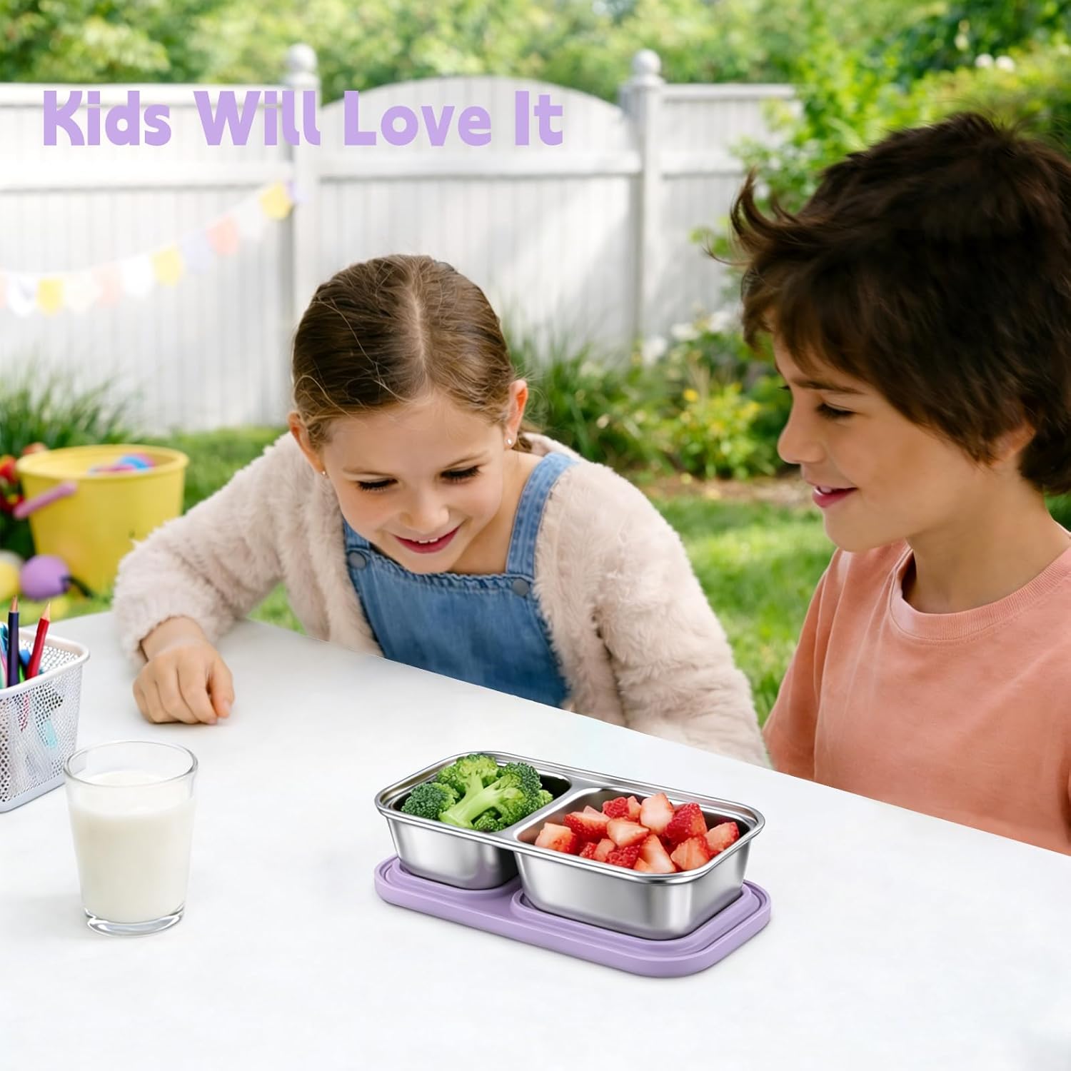 3 Pack Stainless Steel Snack Containers with Silicone Lids, 2-Compartment Snack Containers for Lunch, Office, Travel & Camping(Muted Lilac, Blush Pink, Dusty Rose) - Image 4