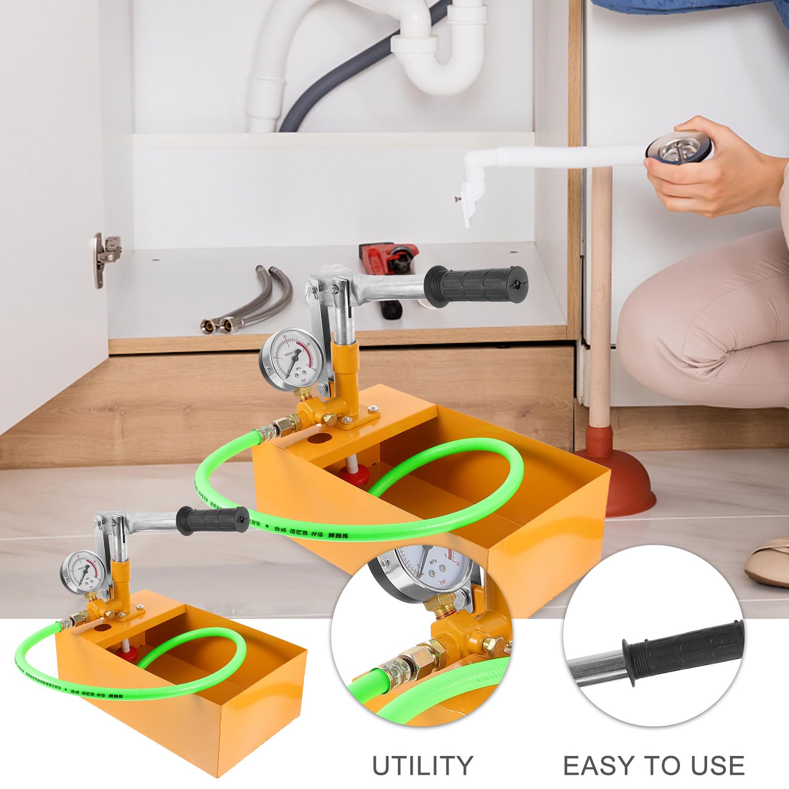 Bomba de Prueba de Presión Manual de 40kg para Agua y Aceite Hidráulico, Dial Grande y Visualización Clara, Adecuado para Uso Industrial y Color Aleatorio Varios estilos