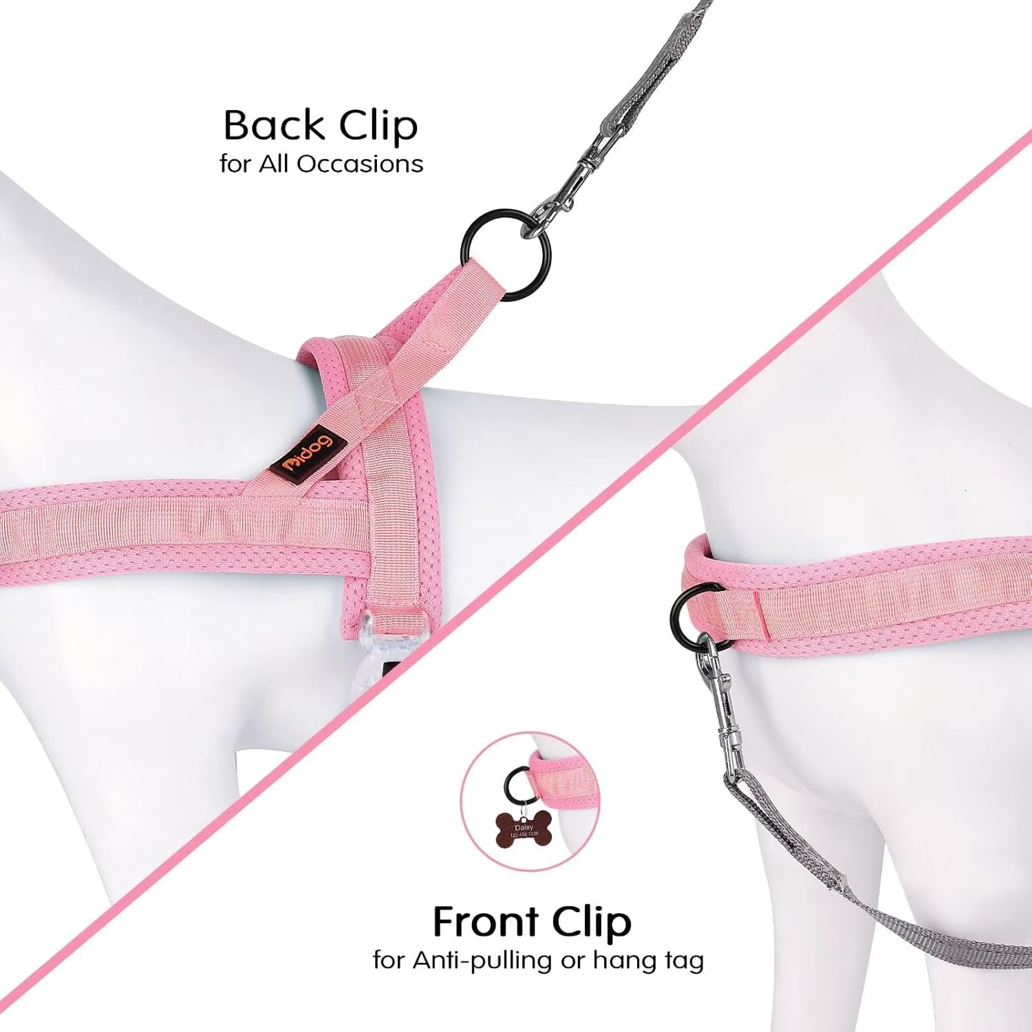 Didog No Pull Dog Harness with Breathable Mesh Padded, Quick Fit & Easy on Dog Vest Harness for Small Medium Large Dogs Training Walking(Pink,XS)