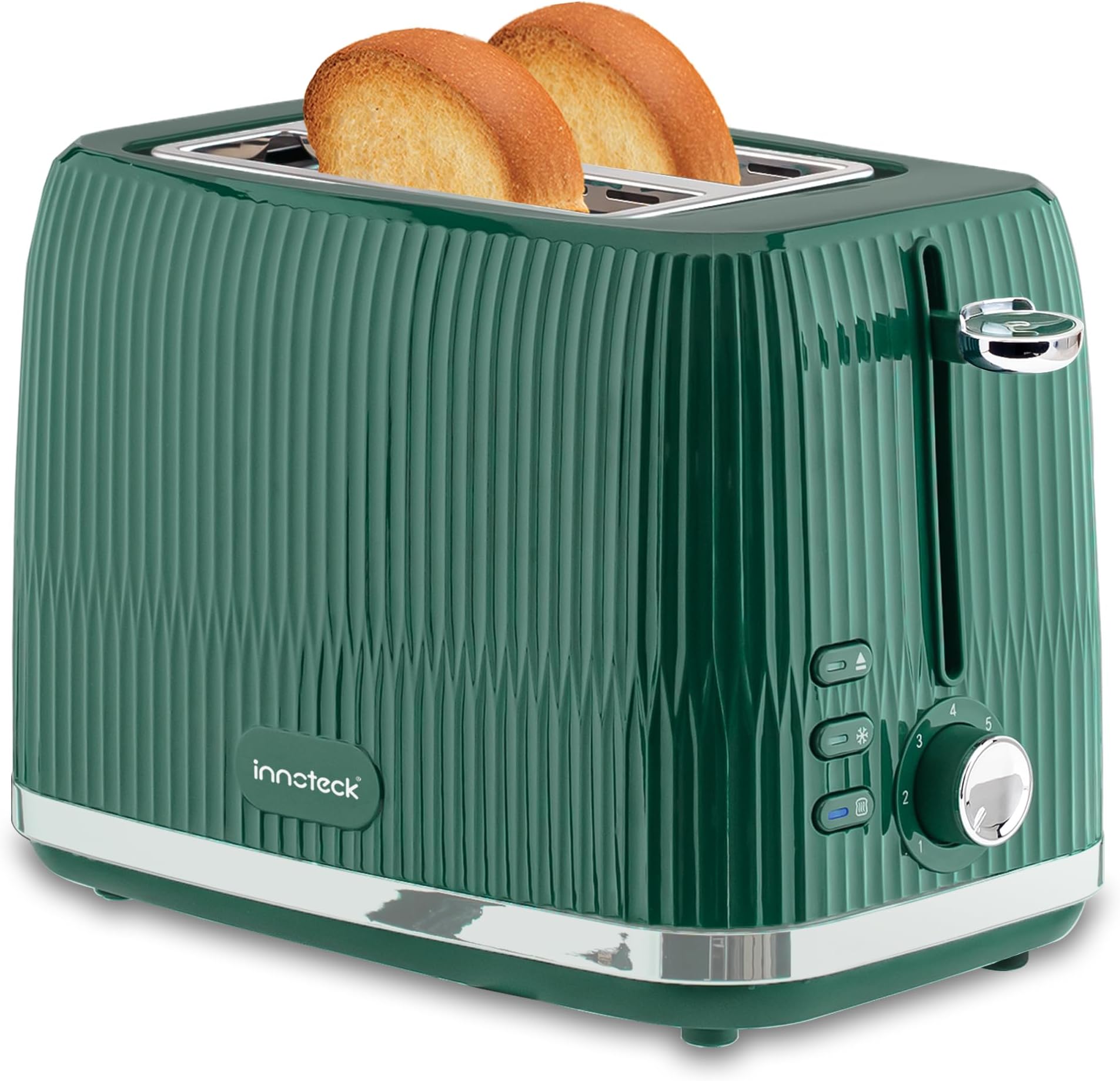 Innoteck 2 Slice Toaster - 7 browning controls Including Defrost, Reheat & Cancel Functions - Making the Toast Quickly & Evenly - Green