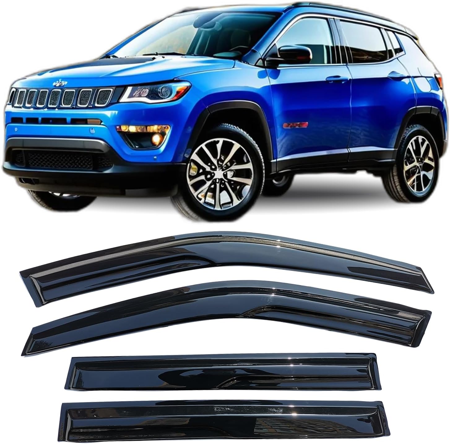 Window Visors Rain Guards for Jeep Compass 2017-2025 Tape on Window Wind Deflectors Vent Visor Sun Shades For Compass 17-23
