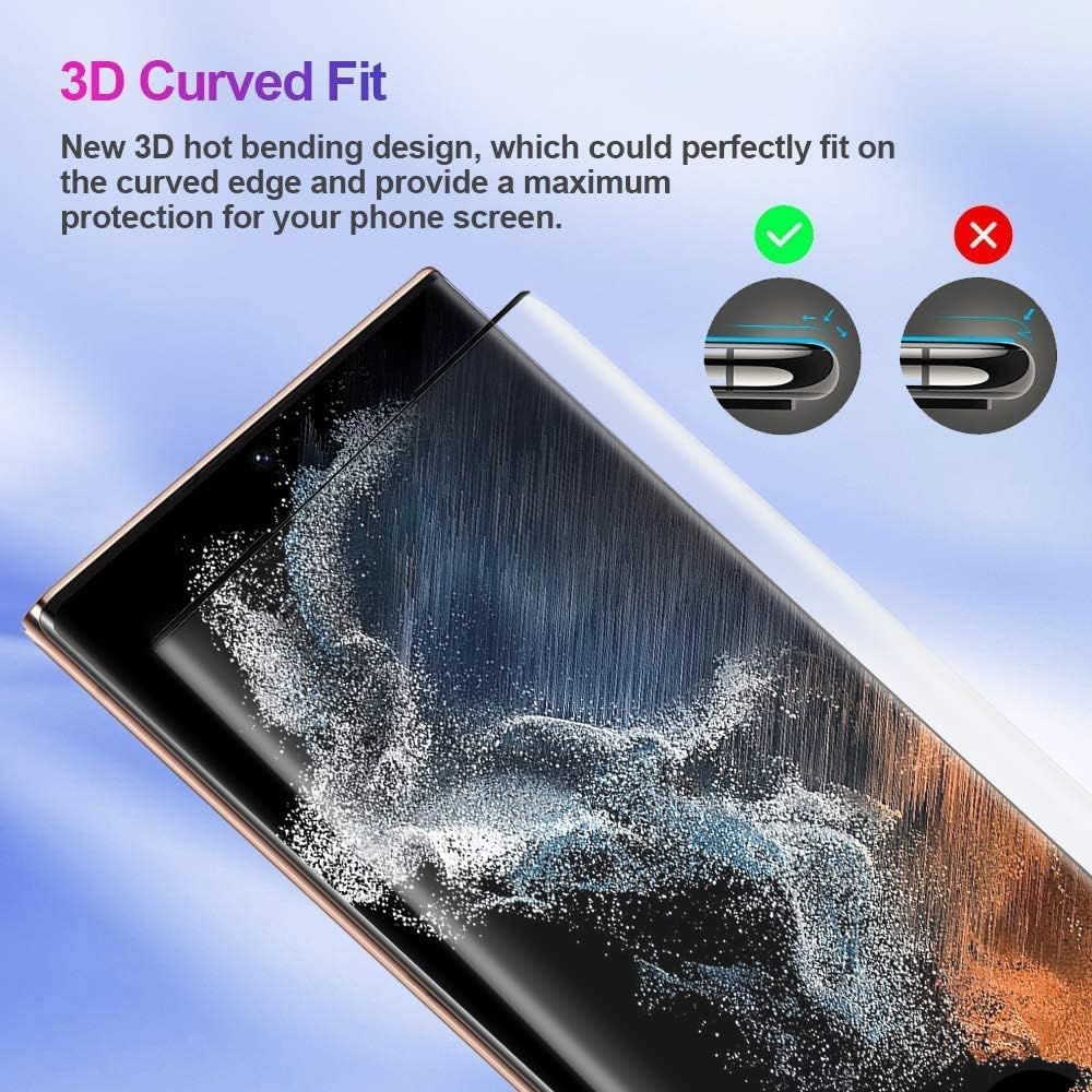 [2+2 Pack] Galaxy S22 Ultra Screen Protector Include 2 Pack Tempered Glass Screen Protector +2 Pack Tempered Glass Camera Lens Protector,9H Hardness,3D Curved,Easy Install for Galaxy S22 Ultra 5G