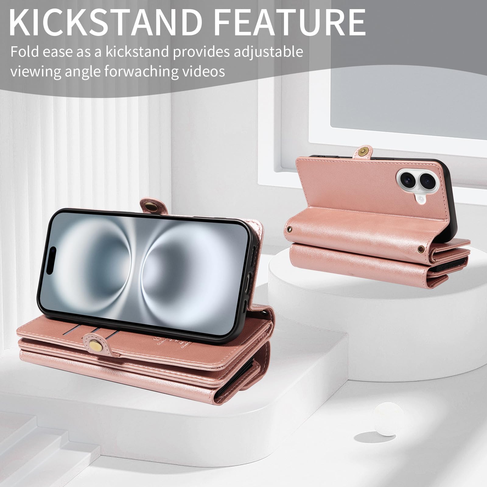 Etui z klapką do iPhone 17 Pro Max/17 Pro/17 Air/17, stylowe skórzane etui crossbody z dużą przestrzenią z przegródkami na karty, podpórka, kolor fioletowy, 17 Air