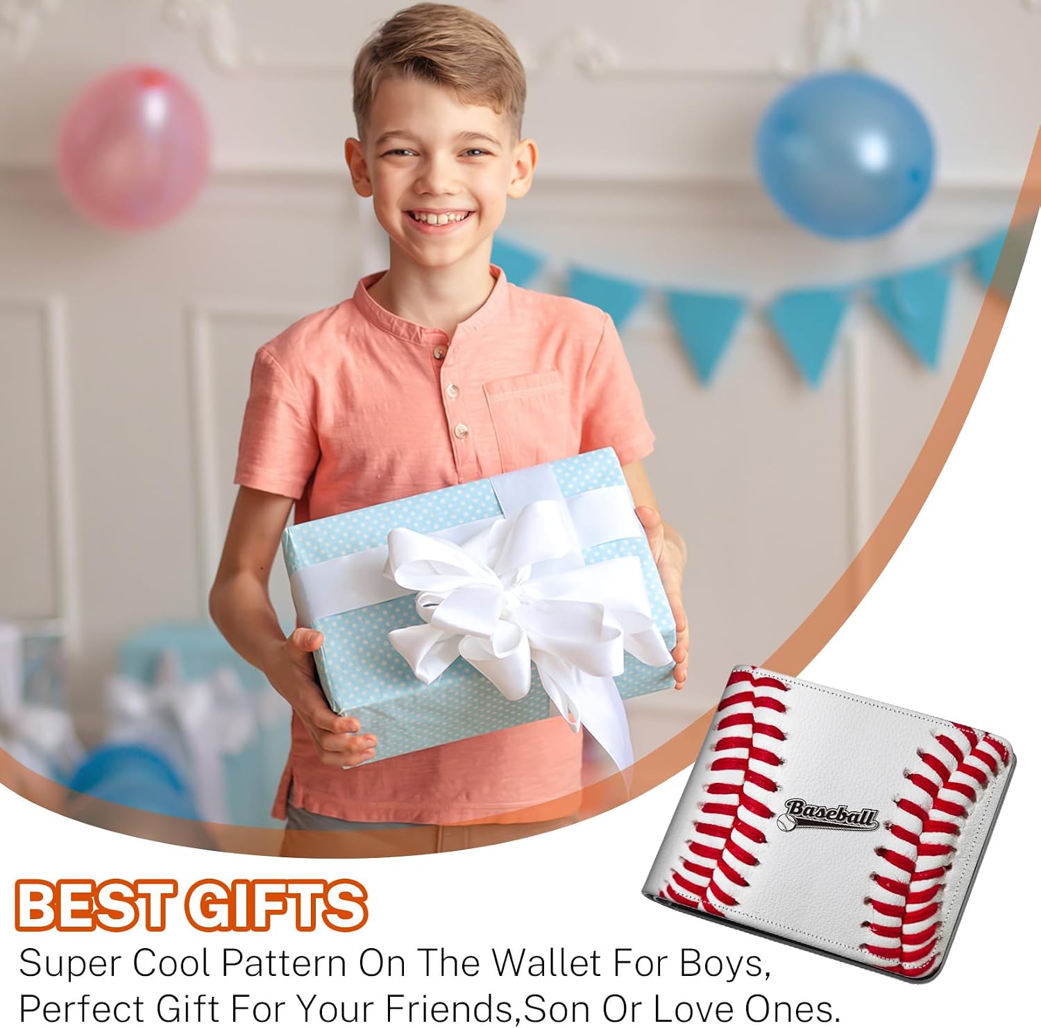 Boys Wallet for Kids, Teen Boy Baseball Wallets 9-12 8-10 8-12, Cool Novelty Leather Bifold Rfid Blocking Purse Coin Pocket Zipper Id Window for Children Men Male Youth Guys Birthday Gifts