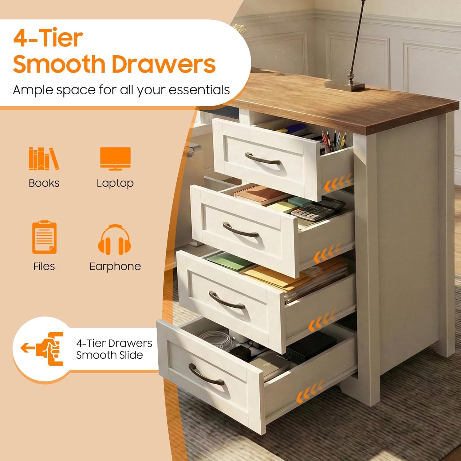 Vabches 61”Farmhouse L Shaped Executive Desk with Drawers, Corner Computer Desk with Mobile CPU Stand, Wood Writing Computer Desk for Study,Work