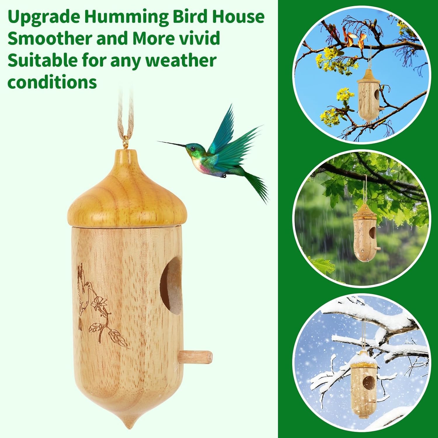 NOVWANG 4 PCS Hummingbird House Solid Wood with Hemp Rope, Outdoor Hanging Bird Watching House Bird House for Gardening Gifts Home Decoration