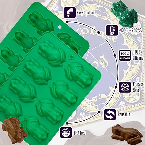 Miniatura 3 de Webake Molde de caramelo de rana de chocolate, paquete de 2 moldes de silicona para gelatina de rana de Pascua, bombas de grasa keto, crayones y