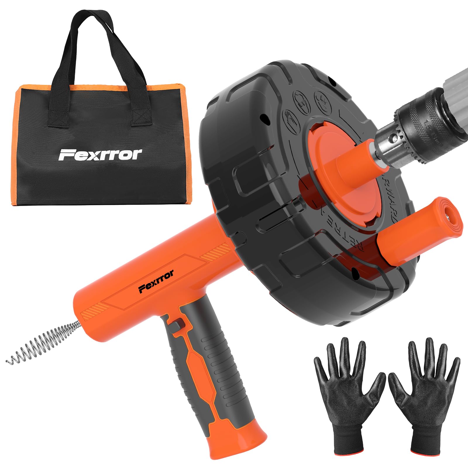 Cable Desatascador de Tuberías de 33 Pies (10M) con Avance Automático y Adaptador para Taladro - Desatascador Profesional Manual/Eléctrico para Fregadero, Bañera, Ducha e Inodoro
