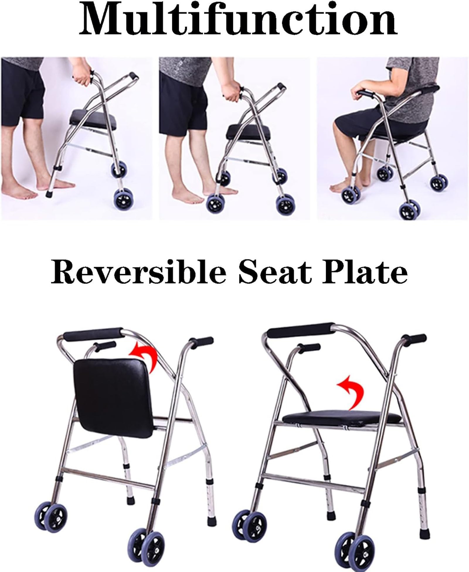 Andador para ancianos, Rollator ligero plegable de cuatro ruedas, Andador de movilidad ajustable en altura con asiento acolchado, Ayuda de movilidad portátil para personas mayores discapacitadas