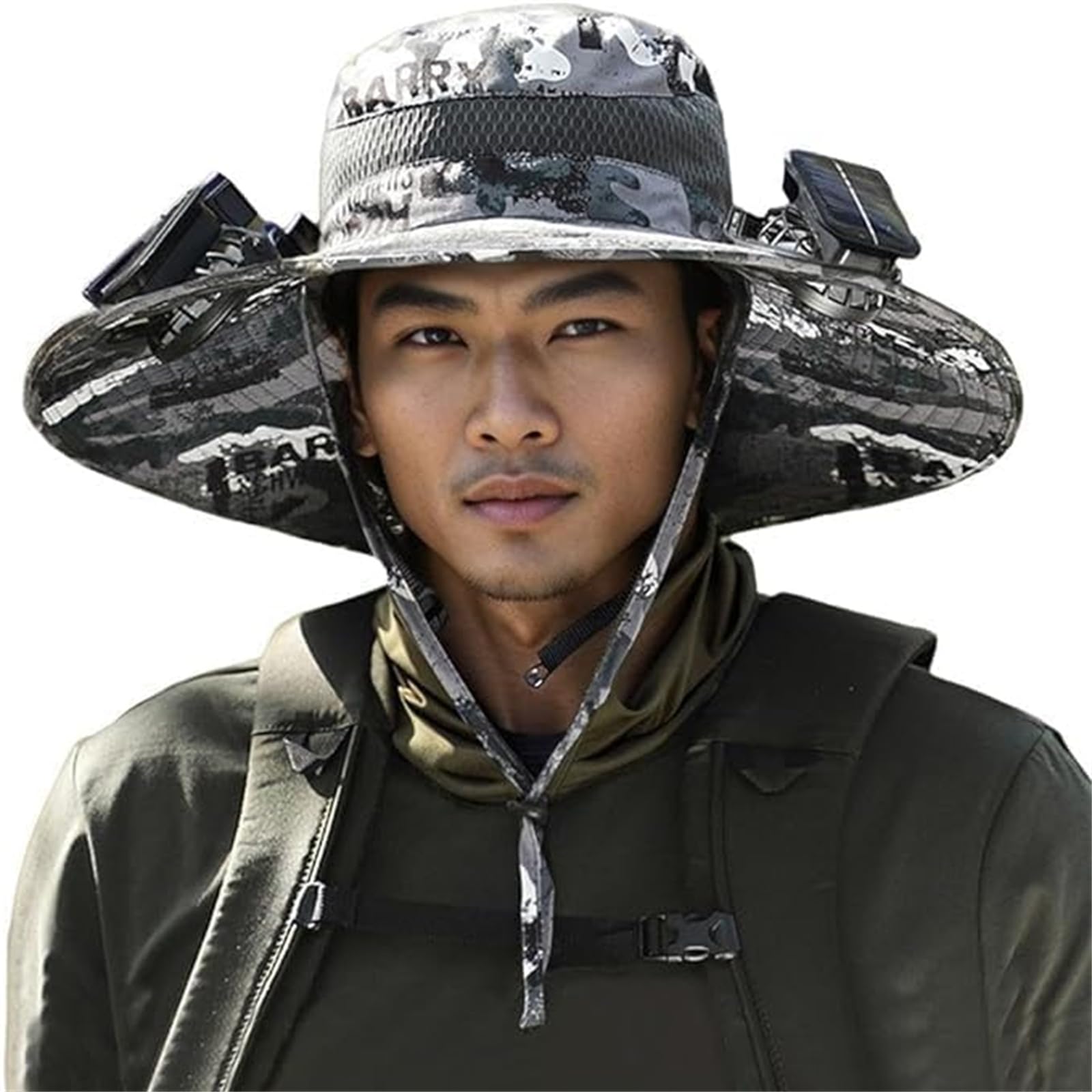 Wide Brim Solar Fan hat Outdoor Fishing Solar Fan Hats for Men hat with 2 Fans Solar Power Solar & USB Charging