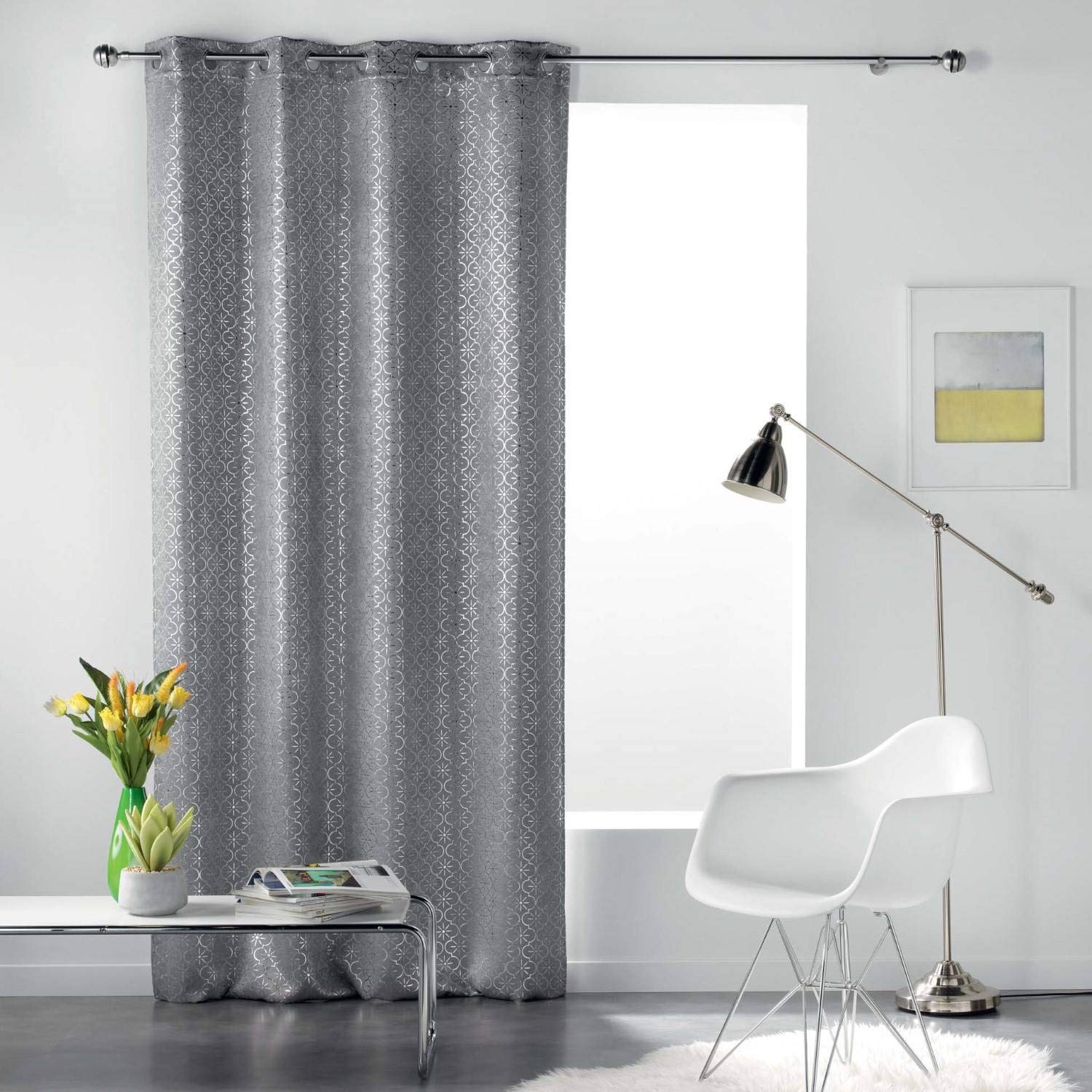 Tenda Oscurante Douceur D'Intérieur Genesis Con Occhielli, 135x240 Cm, Colore Grigio/argento, 100% Poliestere
