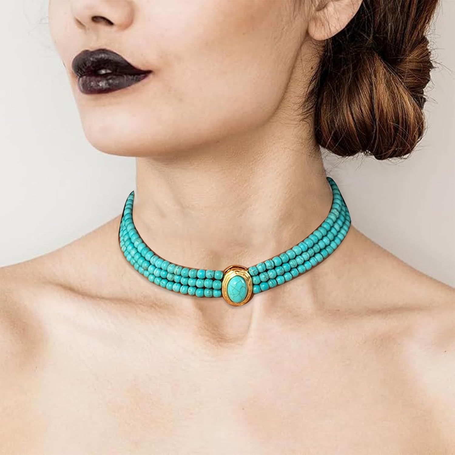 Turquoise Choker Necklaces for Women, Boho Multi-layered Beaded Necklaces, Trendy Jewelry Gift for Women Birthday Banquet Anniversary Make-up Party Summer Beach Holiday - Image 7