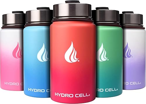 HYDRO CELL - Botella de agua con aislamiento térmico de acero inoxidable con pajilla, para bebidas frías y calientes, termo deportivo con tapón con