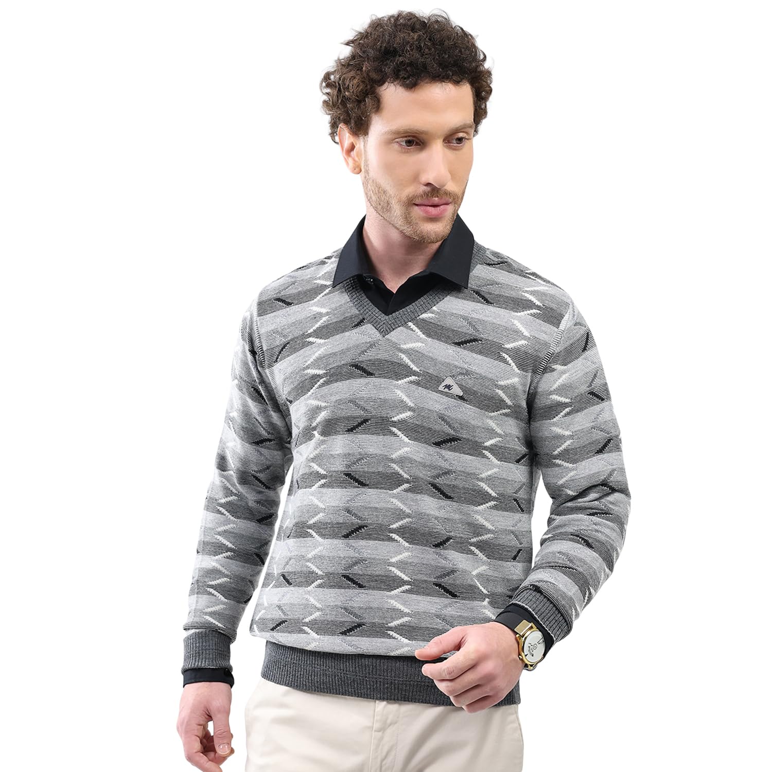 monte carlo Men Abstract Pullover | Regular Fit Full Sleeve V Neck Sweater | Stylish Winter Knitwear for Casual & Semi-Formal Looks (Pack of 1)-picture-15