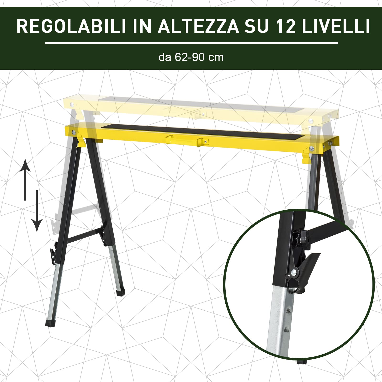 DURHAND Set 2 Cavalletti da Lavoro Pieghevoli e Portatili con Piano di Lavoro Antiscivolo Giallo e Nero, per Fai da Te